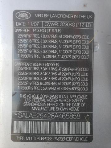 Photo 10 from auction – 2008 LAND ROVER LR3 SE with VIN SALAE25428A465858