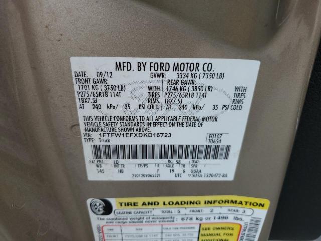 Photo 10 from auction – 2013 FORD F150 SUPER with VIN 1FTFW1EFXDKD16723