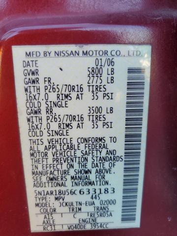 Photo 10 from auction – 2006 NISSAN PATHFINDER with VIN 5N1AR18U56C633183