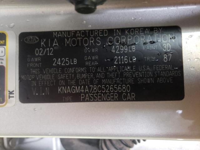Photo 10 from auction – 2012 KIA OPTIMA LX with VIN KNAGM4A78C5265680