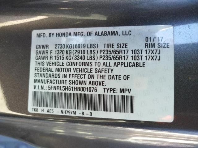 Photo 10 from auction – 2017 HONDA ODYSSEY EX with VIN 5FNRL5H61HB001076