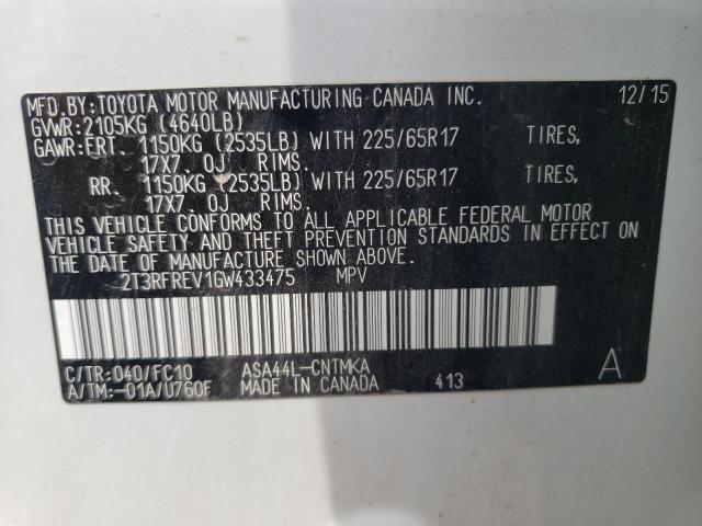 Photo 10 from auction – 2016 TOYOTA RAV4 XLE with VIN 2T3RFREV1GW433475