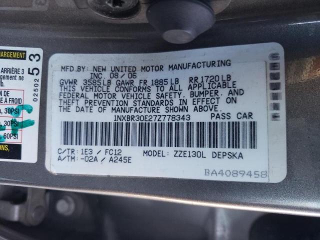 Photo 10 from auction – 2007 TOYOTA COROLLA CE with VIN 1NXBR30E27Z778343