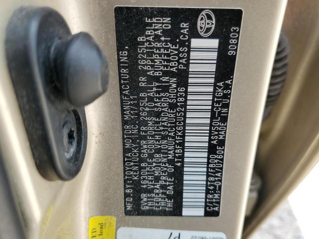 Photo 10 from auction – 2012 TOYOTA CAMRY BASE with VIN 4T1BF1FK6CU521836