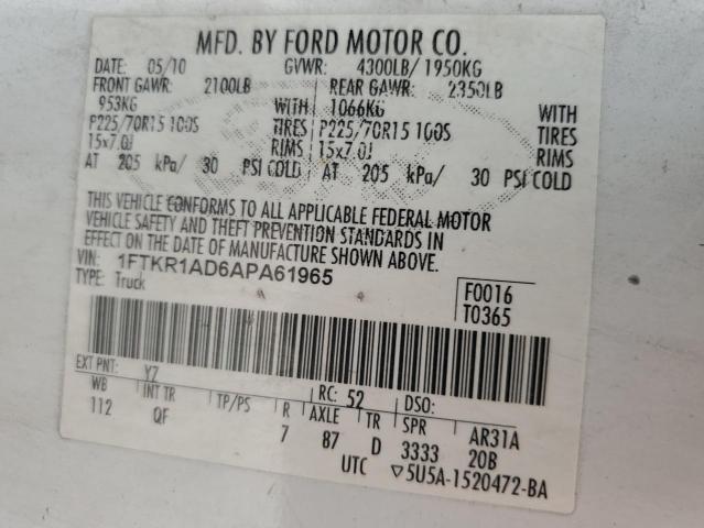 Photo 10 from auction – 2010 FORD RANGER with VIN 1FTKR1AD6APA61965