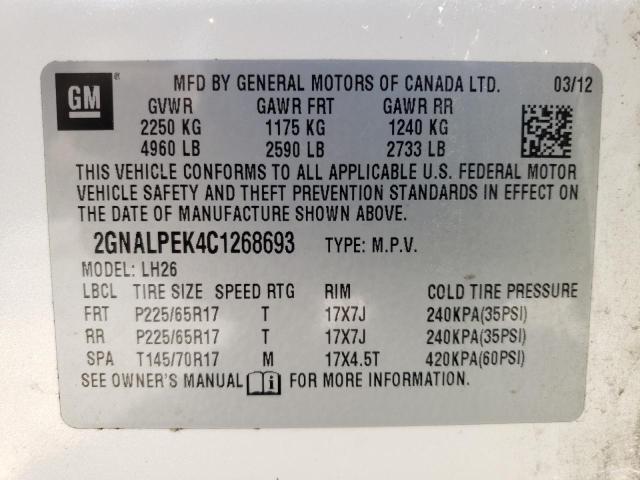 Photo 10 from auction – 2012 CHEVROLET EQUINOX LT with VIN 2GNALPEK4C1268693