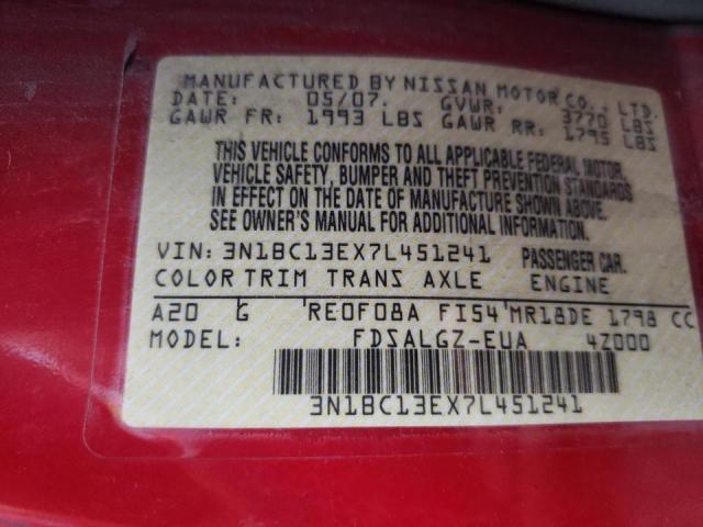Zdjęcie 10 z aukcji – 2007 NISSAN VERSA S z VIN 3N1BC13EX7L451241