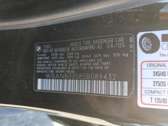 Photo 10 from auction – 2005 BMW 545 I with VIN WBANB33585B089432