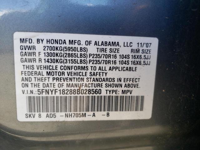 Photo 10 from auction – 2008 HONDA PILOT VP with VIN 5FNYF18288B028560