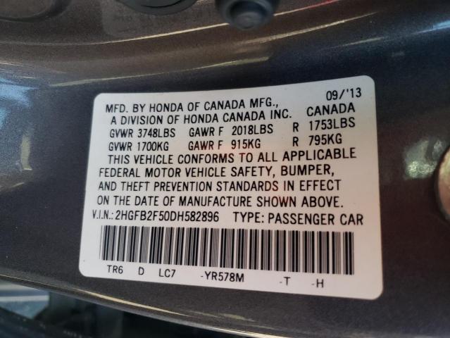Photo 10 from auction – 2013 HONDA CIVIC LX with VIN 2HGFB2F50DH582896