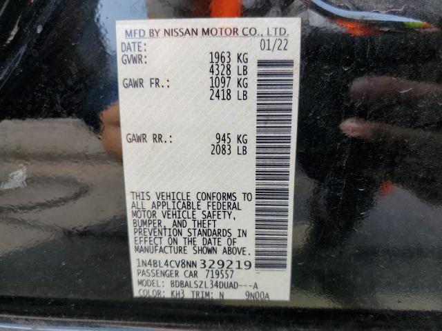 Photo 10 from auction – 2022 NISSAN ALTIMA SR with VIN 1N4BL4CV8NN329219