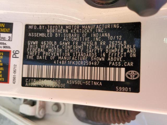 Photo 10 from auction – 2012 TOYOTA CAMRY BASE with VIN 4T4BF1FK3CR259487