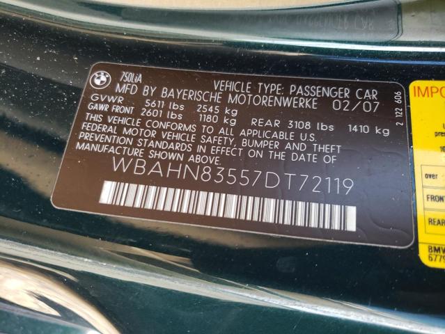 Photo 10 from auction – 2007 BMW 750 with VIN WBAHN83557DT72119
