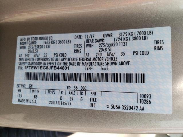 Photo 10 from auction – 2018 FORD F150 SUPER with VIN 1FTEW1EG8JFB44801