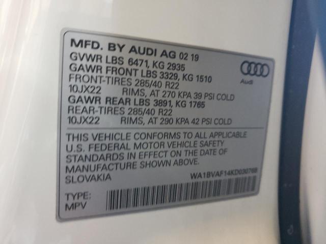 Photo 10 from auction – 2019 AUDI Q8 PREMIUM with VIN WA1BVAF14KD030768