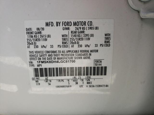 Photo 10 from auction – 2020 FORD EXPLORER X with VIN 1FMSK8DH4LGC81700