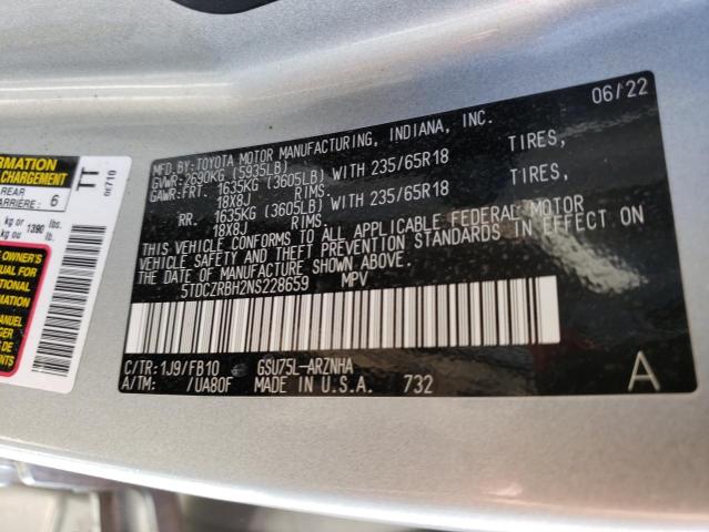 Photo 10 from auction – 2022 TOYOTA HIGHLANDER with VIN 5TDCZRBH2NS228659