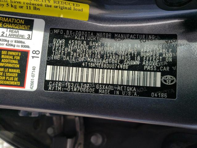 Photo 10 from auction – 2013 TOYOTA AVALON BAS with VIN 4T1BK1EB8DU074408