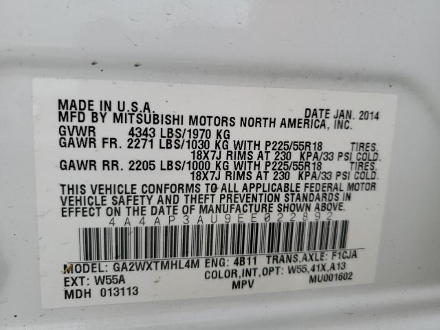 Photo 10 from auction – 2014 MITSUBISHI OUTLANDER with VIN 4A4AP3AU9EE022892