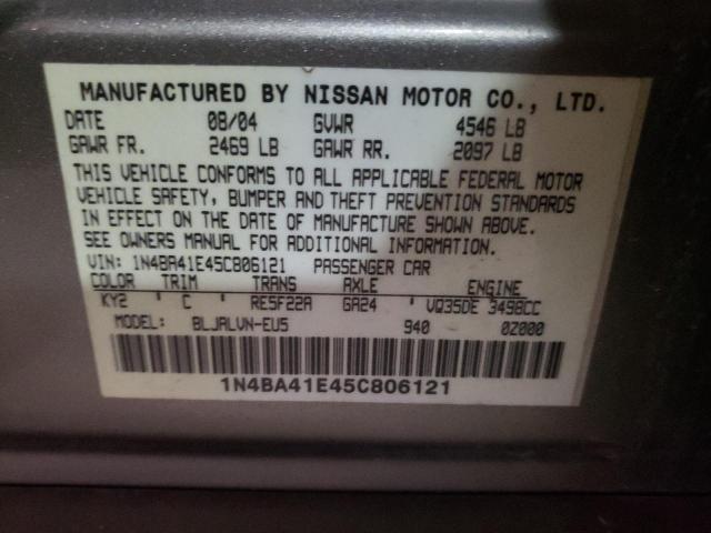 Photo 10 from auction – 2005 NISSAN MAXIMA SE with VIN 1N4BA41E45C806121