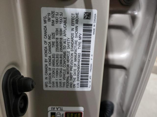 Photo 10 from auction – 2019 HONDA CR-V EXL with VIN 2HKRW2H80KH643983