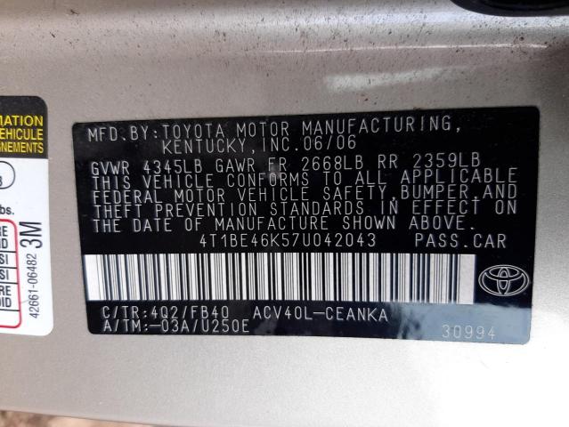 Photo 10 from auction – 2007 TOYOTA CAMRY CE with VIN 4T1BE46K57U042043