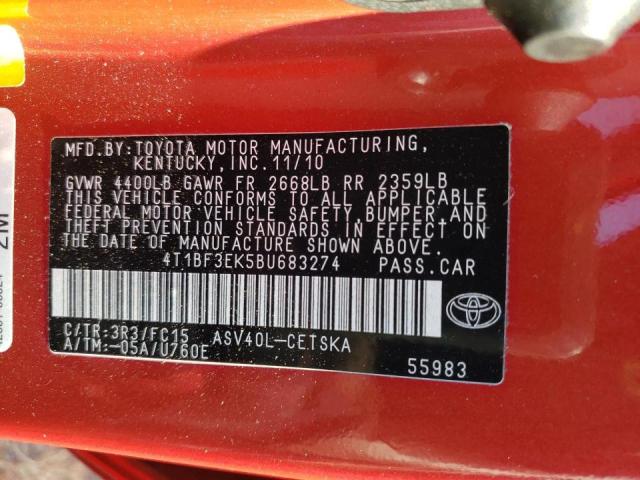 Photo 10 from auction – 2011 TOYOTA CAMRY BASE with VIN 4T1BF3EK5BU683274
