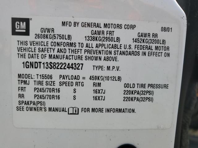 Photo 10 from auction – 2002 CHEVROLET TRAILBLAZE with VIN 1GNDT13S822244347