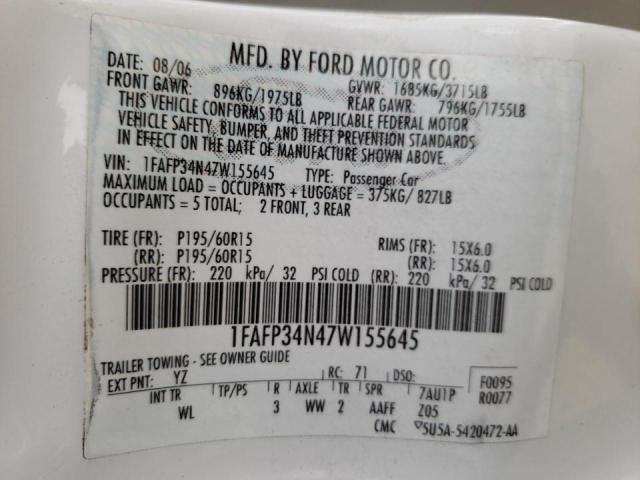 Photo 10 from auction – 2007 FORD FOCUS ZX4 with VIN 1FAFP34N47W155645