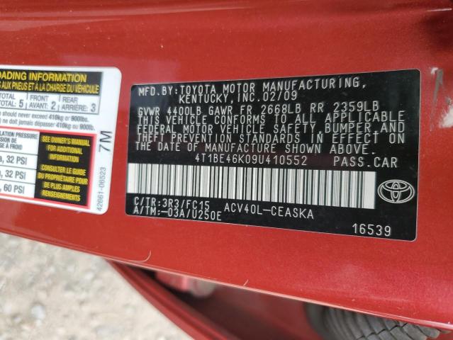 Photo 10 from auction – 2009 TOYOTA CAMRY BASE with VIN 4T1BE46K09U410552
