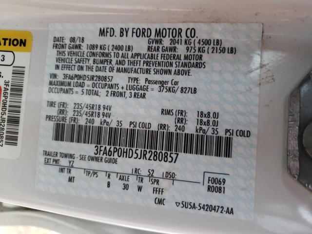 Photo 10 from auction – 2018 FORD FUSION SE with VIN 3FA6P0HD5JR280857