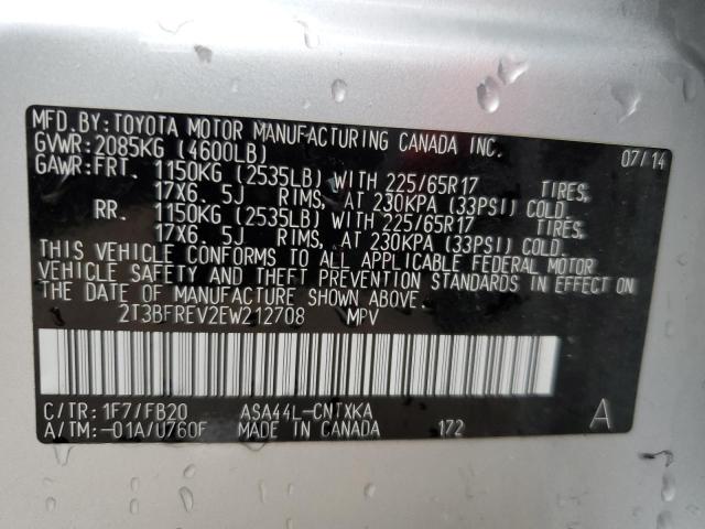 Photo 10 from auction – 2014 TOYOTA RAV4 LE with VIN 2T3BFREV2EW212708