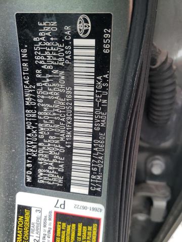 Photo 10 from auction – 2012 TOYOTA CAMRY SE with VIN 4T1BK1FK9CU521695