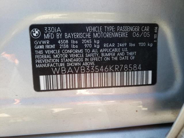 Photo 10 from auction – 2006 BMW 330 I with VIN WBAVB33546KR78584