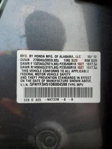 Photo 10 from auction – 2013 HONDA PILOT EXL with VIN 5FNYF3H51DB004598