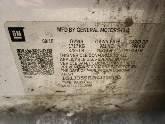 Photo 10 from auction – 2019 CHEVROLET SONIC LT with VIN 1G1JD5SB2K4106152