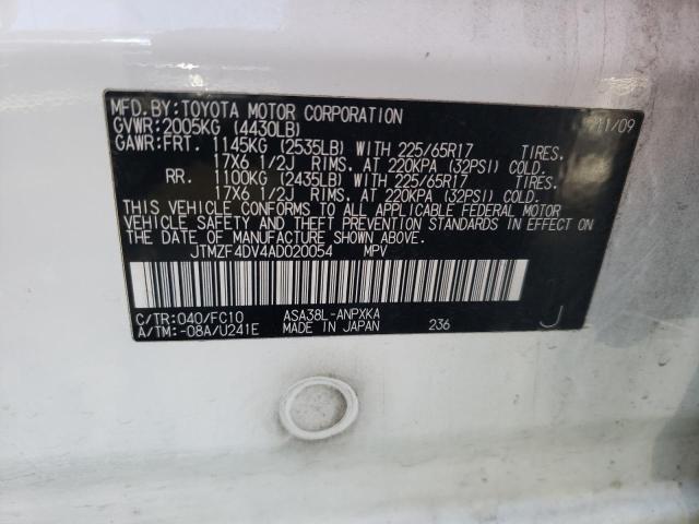 Photo 10 from auction – 2010 TOYOTA RAV4 with VIN JTMZF4DV4AD020054
