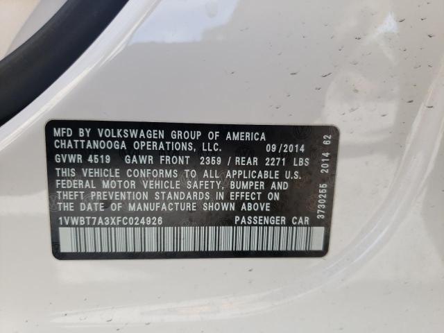 Photo 10 from auction – 2015 VOLKSWAGEN PASSAT SE with VIN 1VWBT7A3XFC024926