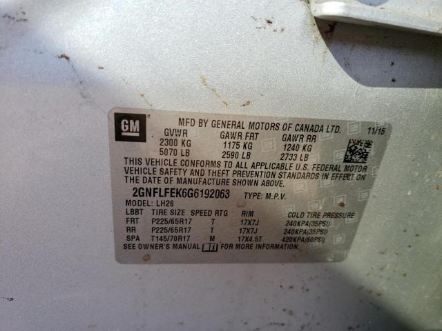 Photo 10 from auction – 2016 CHEVROLET EQUINOX LT with VIN 2GNFLFEK6G6192063