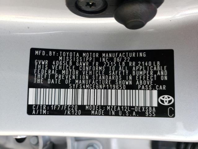 Photo 10 from auction – 2022 TOYOTA COROLLA SE with VIN 5YFS4MCE6NP119650