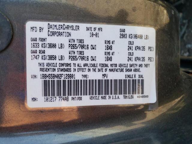 Photo 10 from auction – 2002 DODGE DURANGO SL with VIN 1B8HS58N02F129801