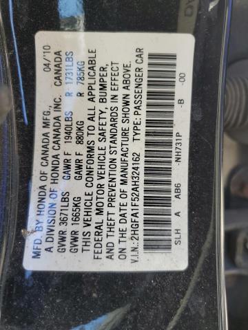 Photo 10 from auction – 2010 HONDA CIVIC LX with VIN 2HGFA1F52AH324162
