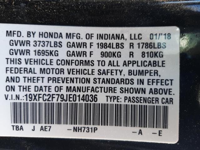 Photo 10 from auction – 2018 HONDA CIVIC EX with VIN 19XFC2F79JE014036
