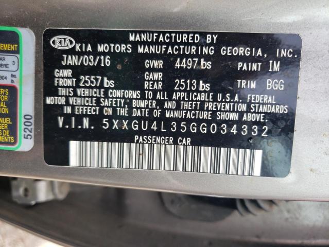 Photo 10 from auction – 2016 KIA OPTIMA EX with VIN 5XXGU4L35GG034332