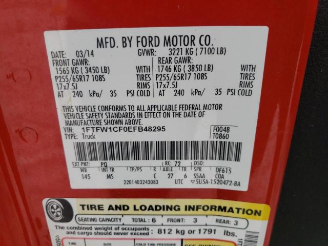 Photo 10 from auction – 2014 FORD F150 SUPER with VIN 1FTFW1CF0EFB48295