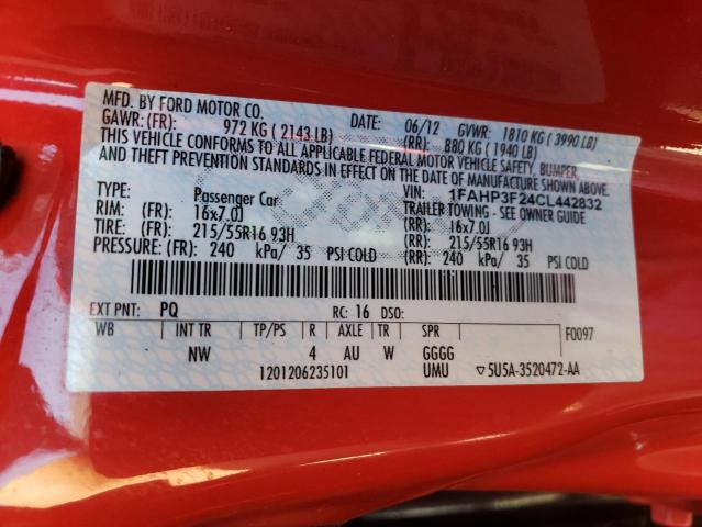 Photo 10 from auction – 2012 FORD FOCUS SE with VIN 1FAHP3F24CL442832