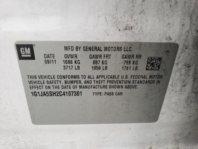 Photo 10 from auction – 2012 CHEVROLET SONIC LS with VIN 1G1JA5SH2C4107381