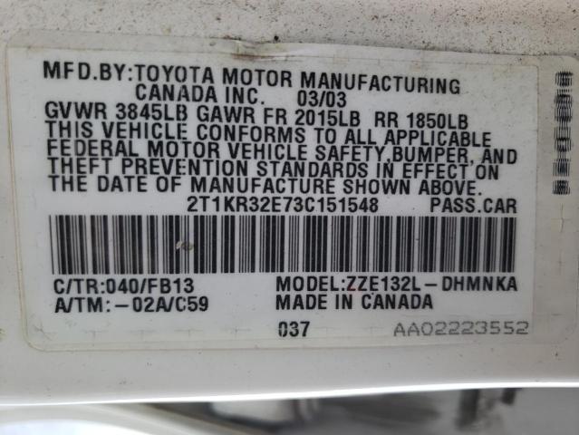 Photo 10 from auction – 2003 TOYOTA COROLLA MA with VIN 2T1KR32E73C151548