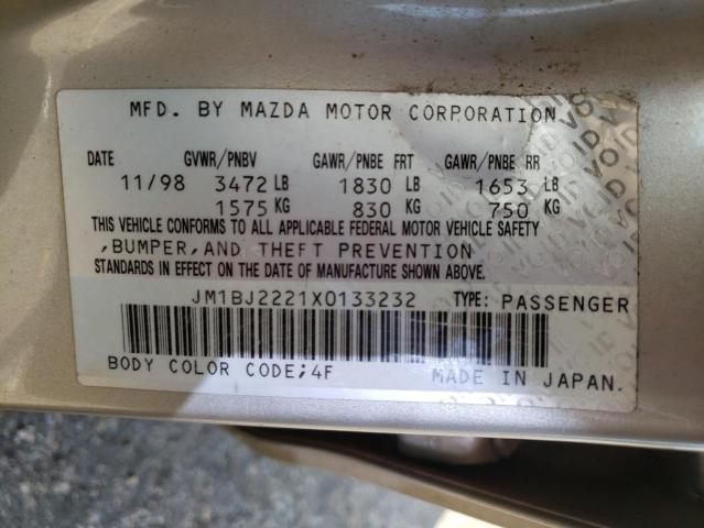 Photo 10 from auction – 1999 MAZDA PROTEGE DX with VIN JM1BJ2221X0133232
