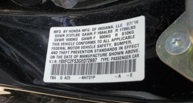 Photo 10 from auction – 2016 HONDA CIVIC LX with VIN 19XFC2F53GE072697